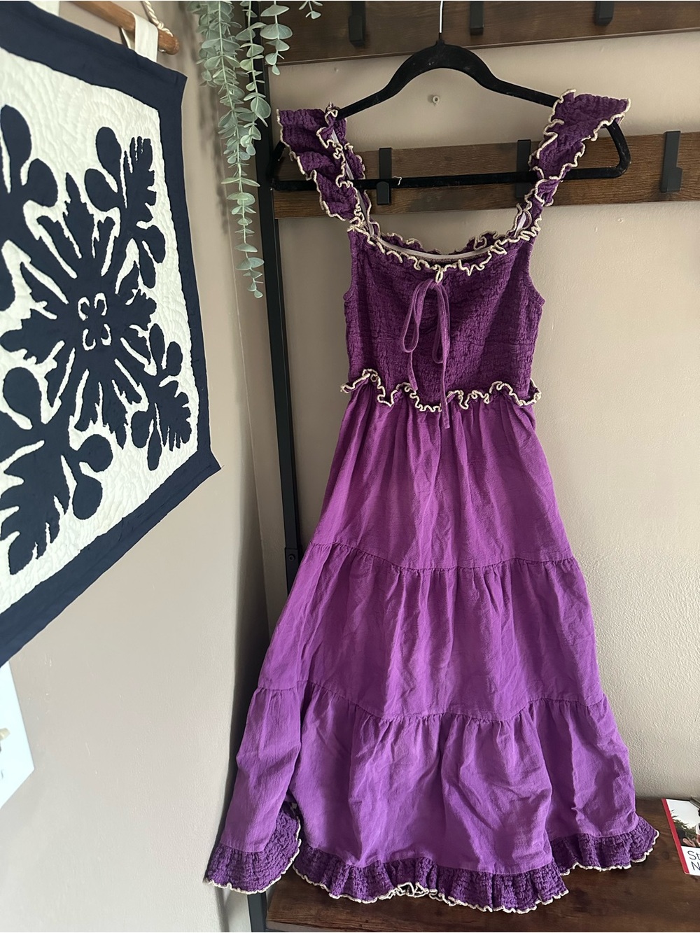 Cider Purple Ruffle Tiered Sundress with Cream Trim